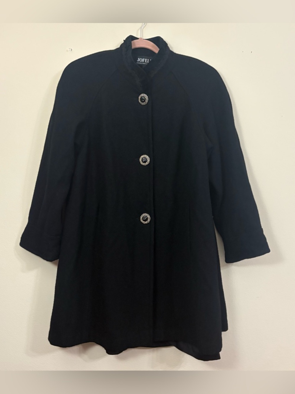 Jofeld wool trench coat women’s L black a line opera old money timeless classic
